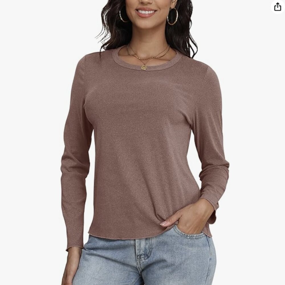 NWT Long Sleeve Top Shirt super-soft slim fit thermal qualities M Brown